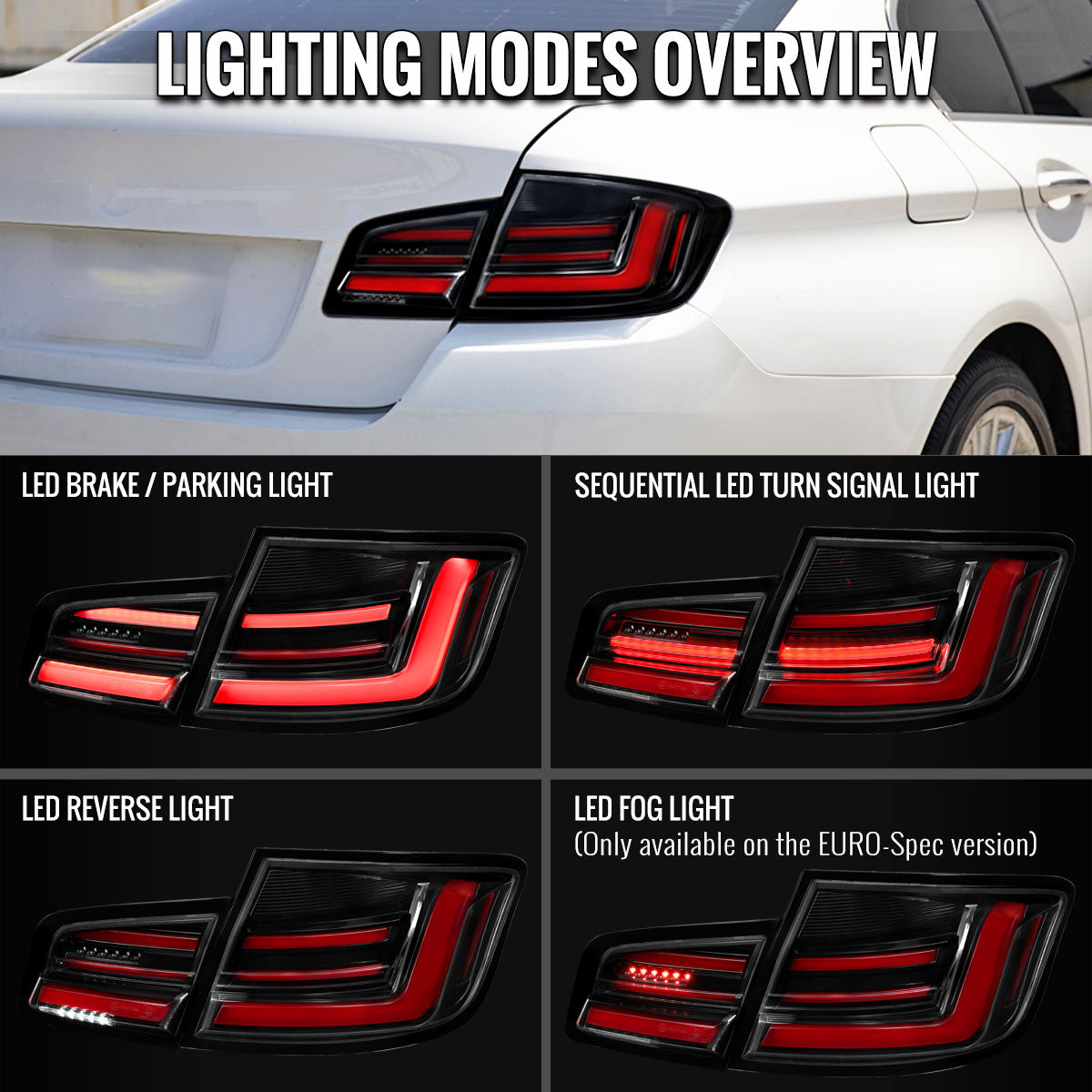 2011-2013 BMW F10 Sequential LED Tail Lights - Jet Black/Clear - view 7