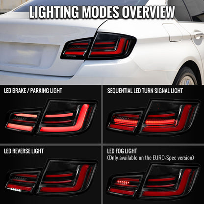 2011-2013 BMW F10 Sequential LED Tail Lights - Jet Black/Clear - view 7
