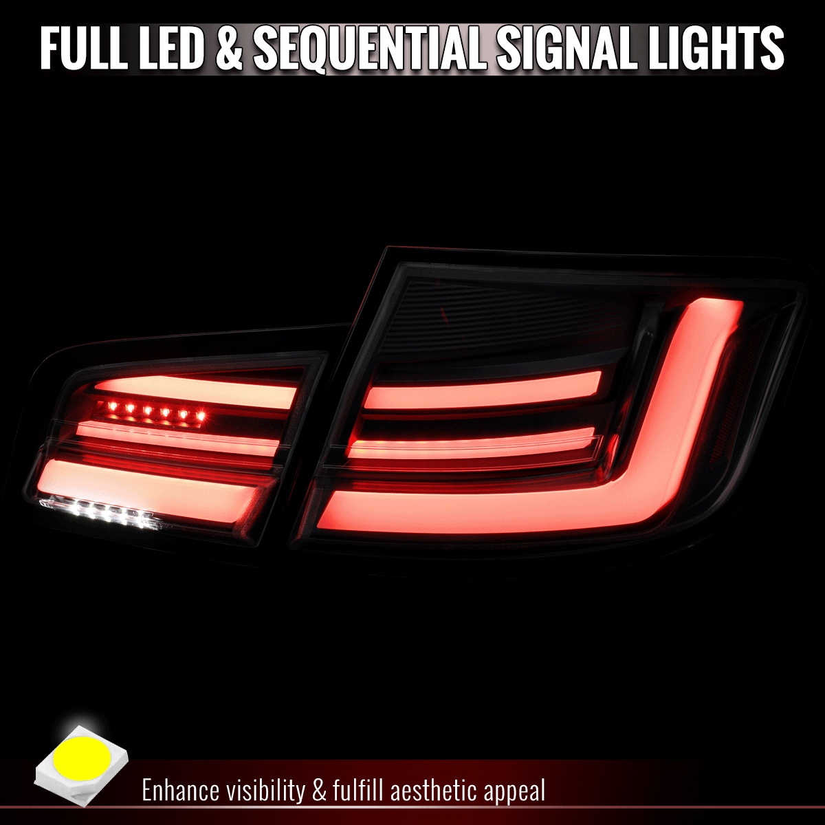 2011-2013 BMW 5 Series F10 Sedan Full LED Tail Lights with Sequential Turn Signal (Matte Black Housing/Clear Lens) - view 11