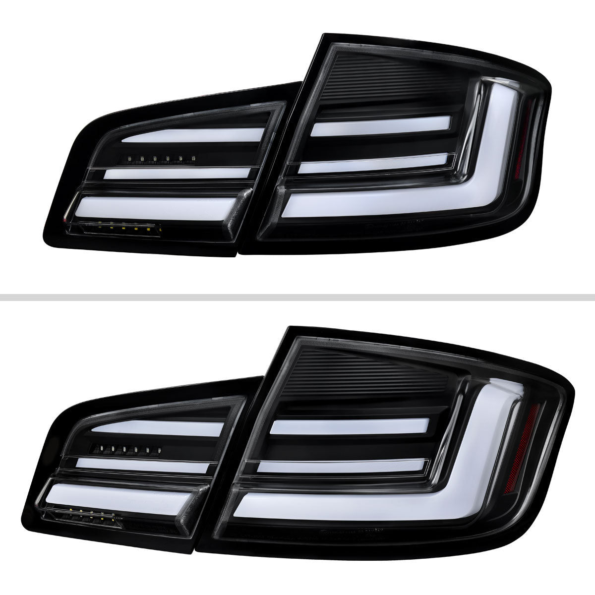 2011-2013 BMW 5 Series F10 Sedan Full LED Tail Lights with Sequential Turn Signal (Matte Black Housing/Clear Lens) - view 8