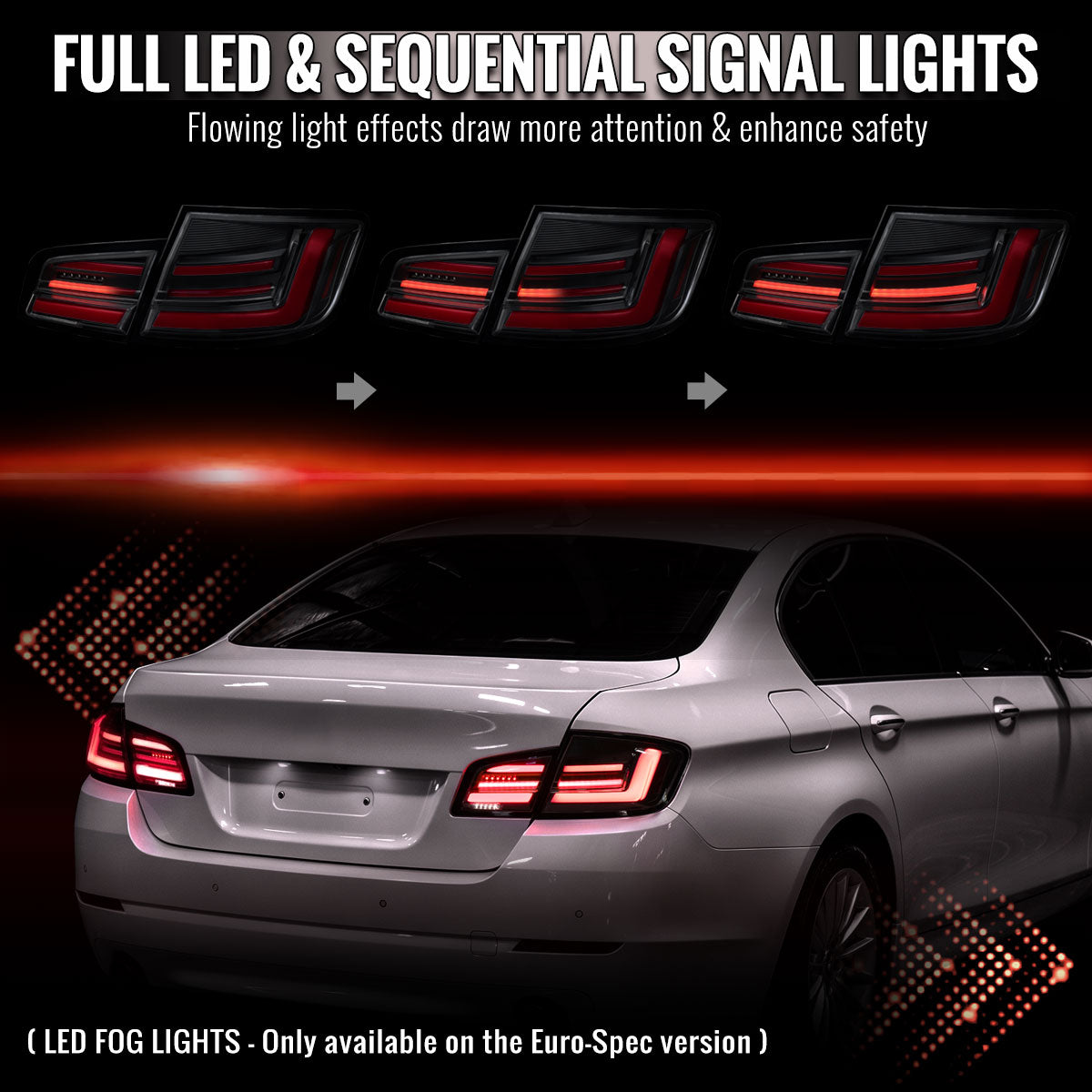 2011-2013 BMW F10 Sequential LED Tail Lights - Black/Smoked - view 2
