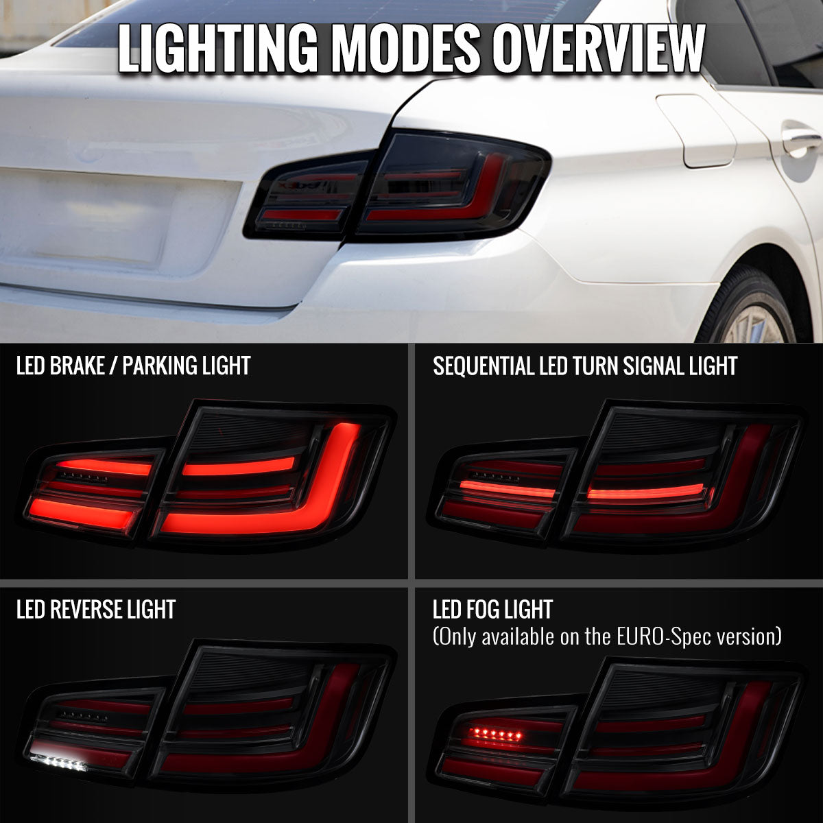 2011-2013 BMW F10 Sequential LED Tail Lights - Black/Smoked - view 7