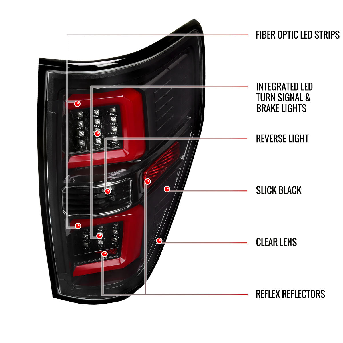 2009-2014 Ford F-150 Red C-Bar LED Tail Lights (Jet Black Housing/Clear Lens)