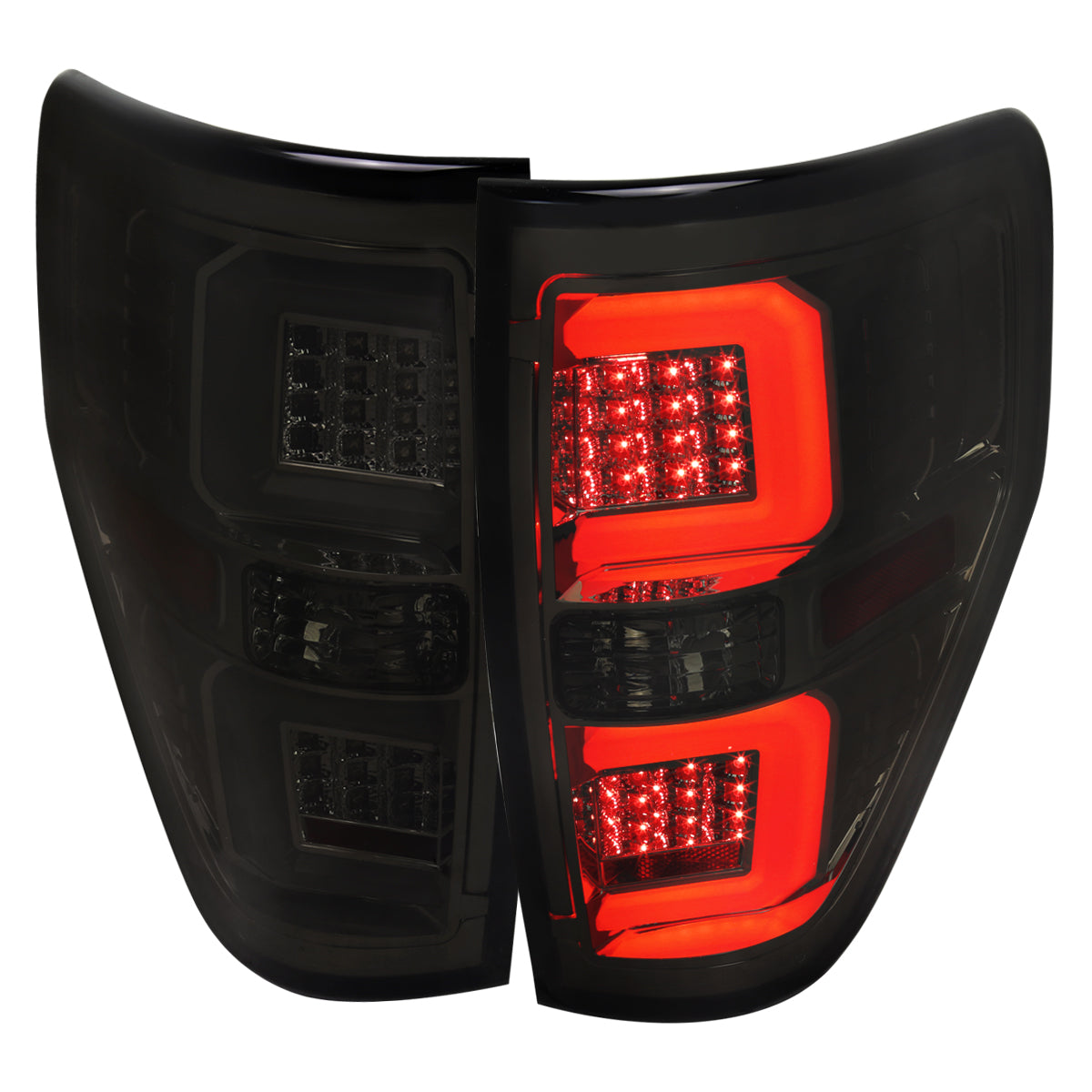 2009-2014 Ford F-150 White C-Bar LED Tail Lights (Chrome Housing/Smoked Lens)
