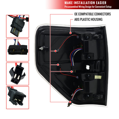 2009-2014 Ford F-150 LED Tail Lights - OZ (Matte Black Housing/Clear Lens)
