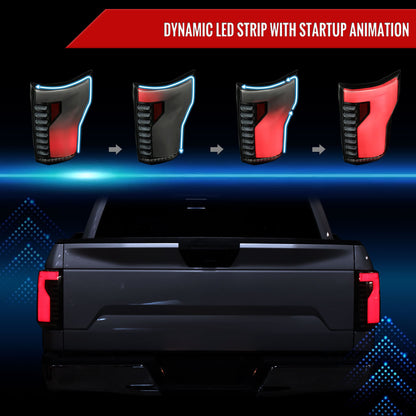 2015-2017 Ford F-150 Sequential Turn Signal Animated White LED Bar Tail Lights (Black Housing/Smoked Lens)