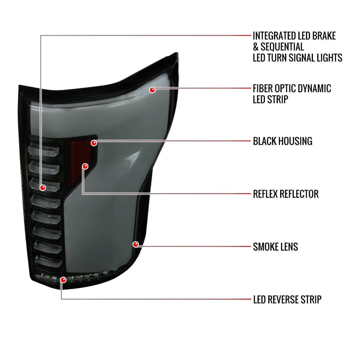 2015-2017 Ford F-150 Sequential Turn Signal Animated White LED Bar Tail Lights (Black Housing/Smoked Lens)