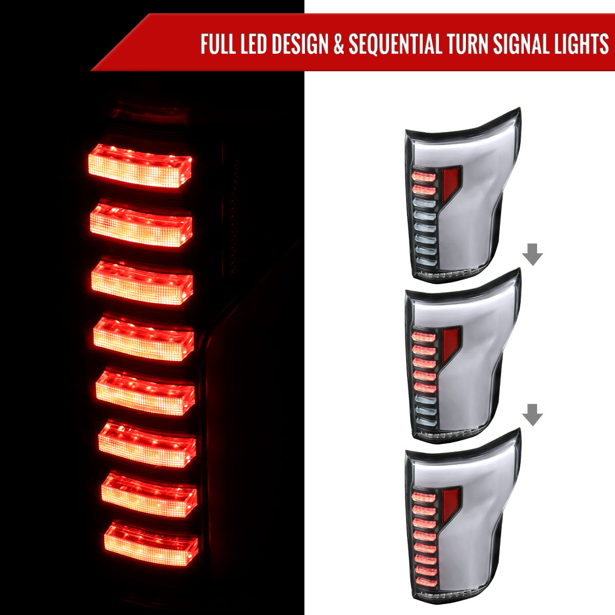 2015-2017 Ford F-150 Sequential Turn Signal Animated White LED Bar Tail Lights (Matte Black Housing/Clear Lens)