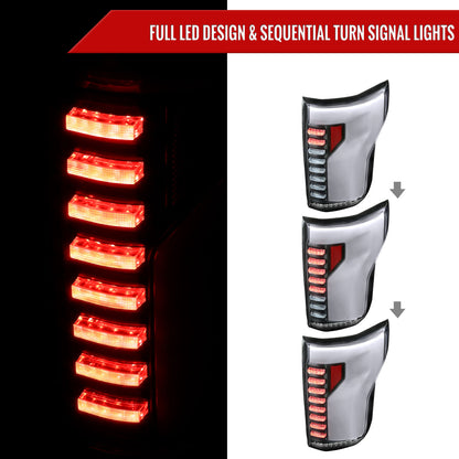 2015-2017 Ford F-150 Sequential Turn Signal Animated White LED Bar Tail Lights (Matte Black Housing/Clear Lens)