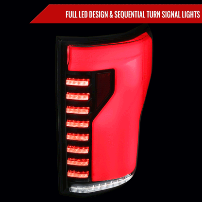 2018-2020 Ford F-150 Sequential Turn Signal Animated Red LED Bar Tail Lights (Matte Black Housing/Clear Lens)