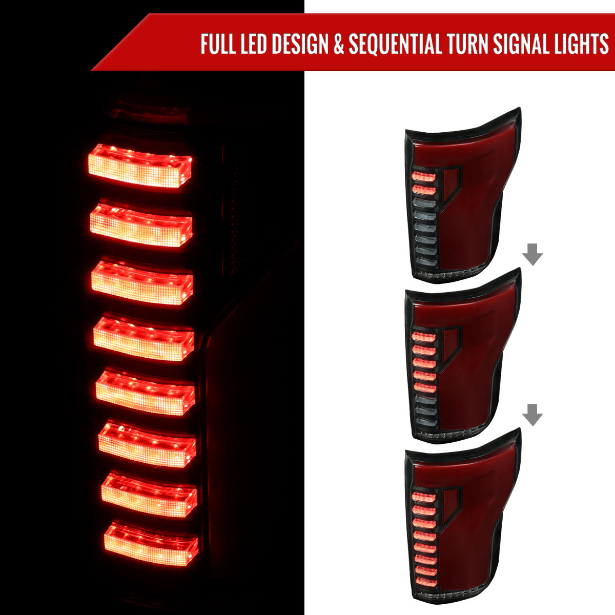 2018-2020 Ford F-150 Sequential Turn Signal Animated Red LED Bar Tail Lights (Black Housing/Smoked Lens)