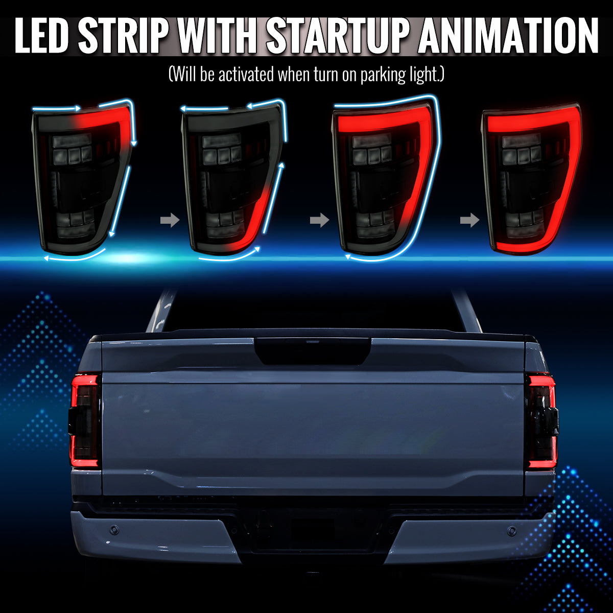 2021??2023 Ford F-150 LED Tail Lights w/ Switchback Sequential Turn Signals (Glossy Black Housing / Smoked Lens)