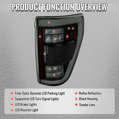 2021??2023 Ford F-150 LED Tail Lights w/ Switchback Sequential Turn Signals (Glossy Black Housing / Smoked Lens)