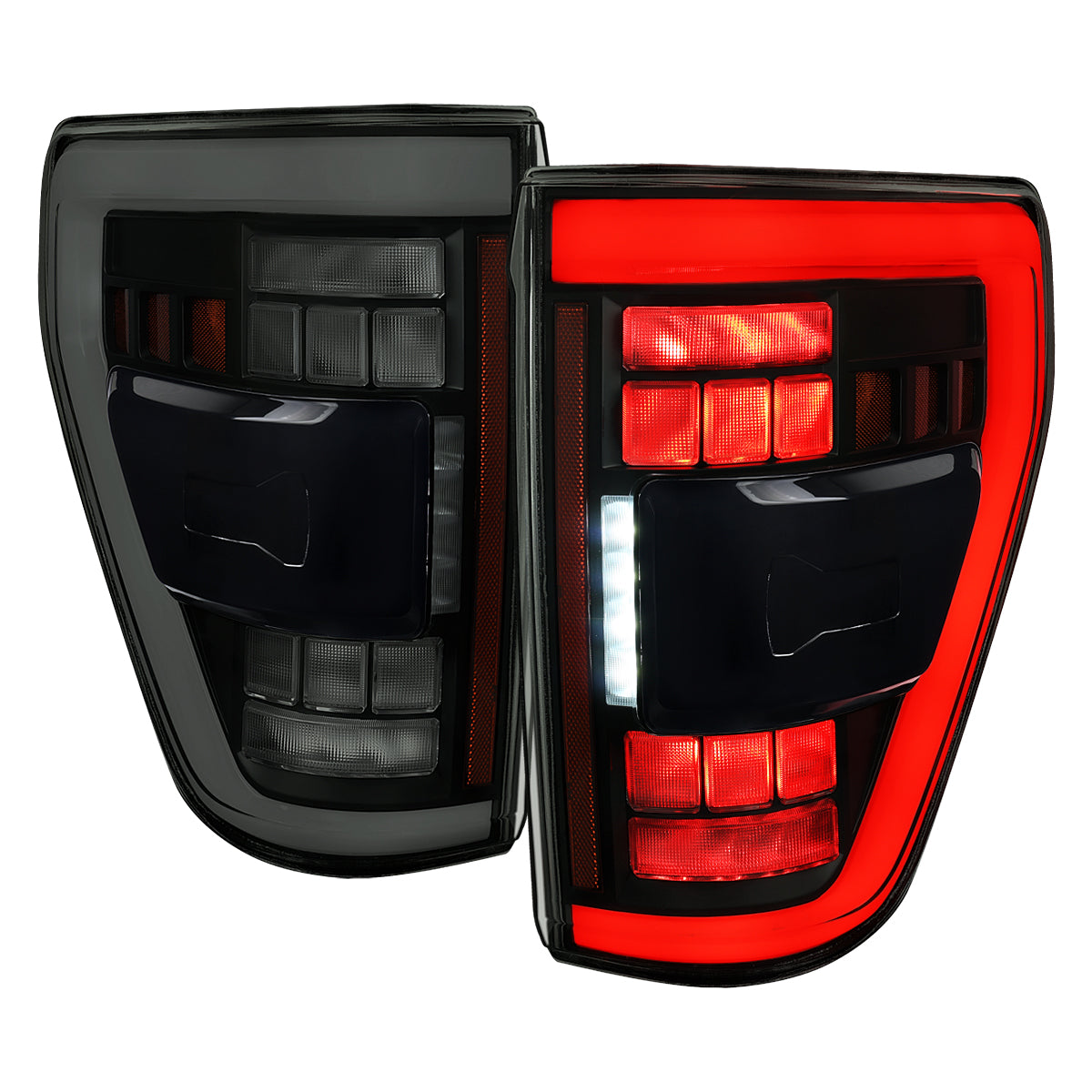 2021??2023 Ford F-150 LED Tail Lights w/ Switchback Sequential Turn Signals (Glossy Black Housing / Smoked Lens)