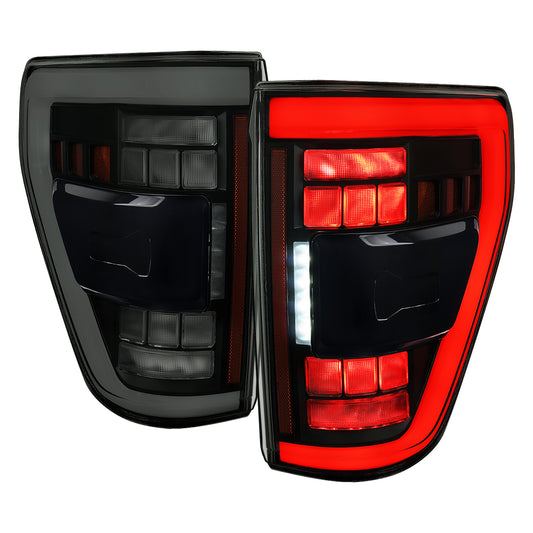 2021??2023 Ford F-150 LED Tail Lights w/ Switchback Sequential Turn Signals (Glossy Black Housing / Smoked Lens)