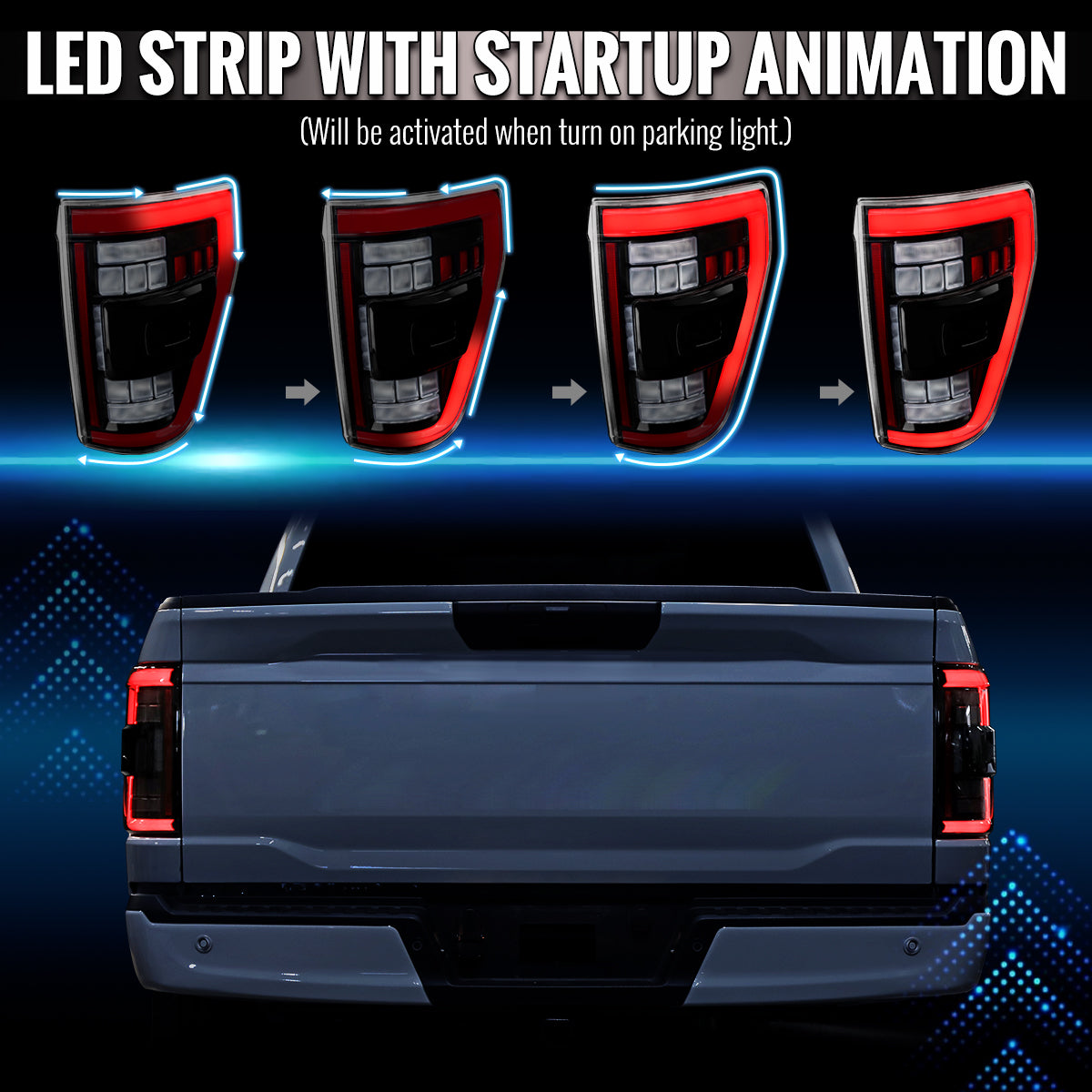 2021??2023 Ford F-150 LED Tail Lights w/ Switchback Sequential Turn Signals (Black Housing / Clear Lens)