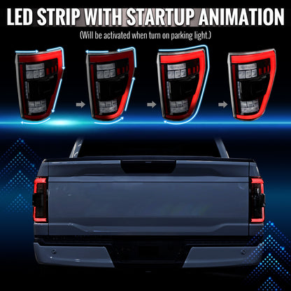 2021??2023 Ford F-150 LED Tail Lights w/ Switchback Sequential Turn Signals (Black Housing / Clear Lens)