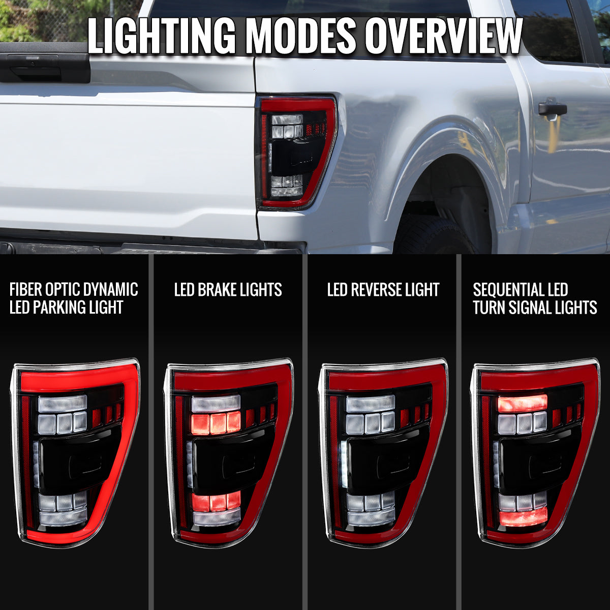 2021??2023 Ford F-150 LED Tail Lights w/ Switchback Sequential Turn Signals (Black Housing / Clear Lens)