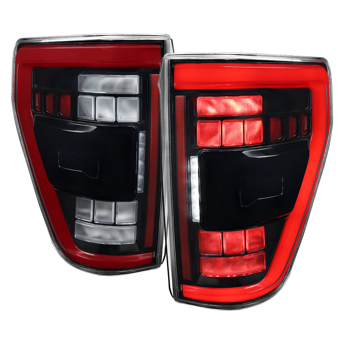 2021??2023 Ford F-150 LED Tail Lights w/ Switchback Sequential Turn Signals (Black Housing / Clear Lens)