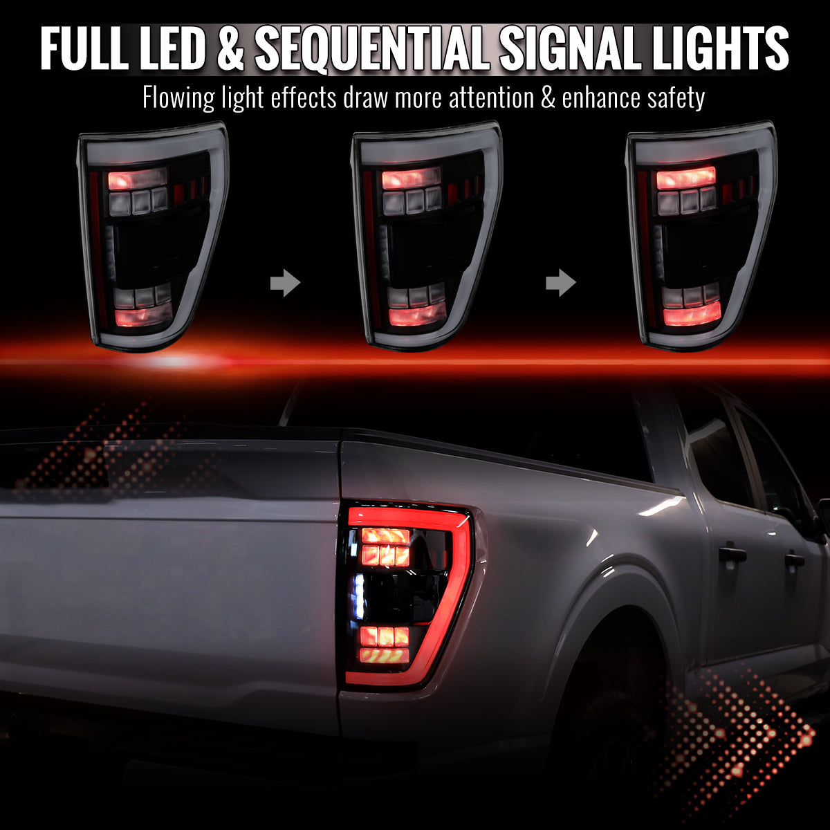 2021??2023 Ford F-150 LED Tail Lights w/ Switchback Sequential Turn Signals (Matte Black Housing / Clear Lens)