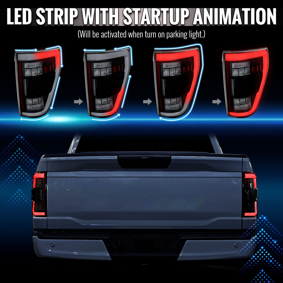 2021??2023 Ford F-150 LED Tail Lights w/ Switchback Sequential Turn Signals (Matte Black Housing / Clear Lens)