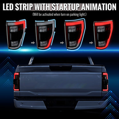 2021??2023 Ford F-150 LED Tail Lights w/ Switchback Sequential Turn Signals (Matte Black Housing / Clear Lens)