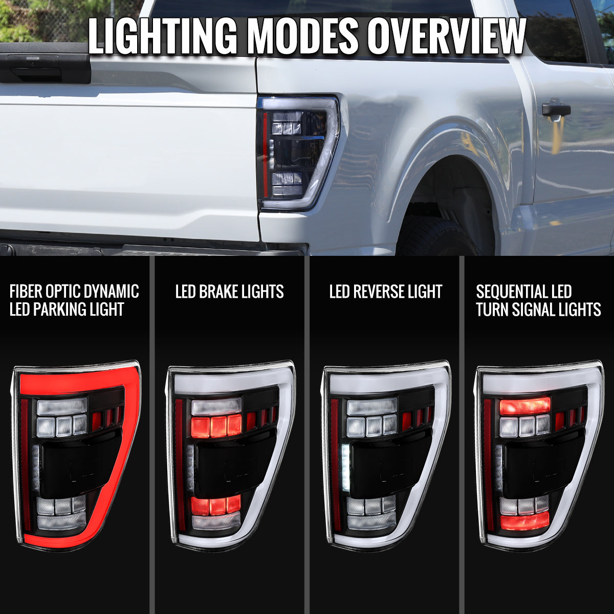 2021??2023 Ford F-150 LED Tail Lights w/ Switchback Sequential Turn Signals (Matte Black Housing / Clear Lens)