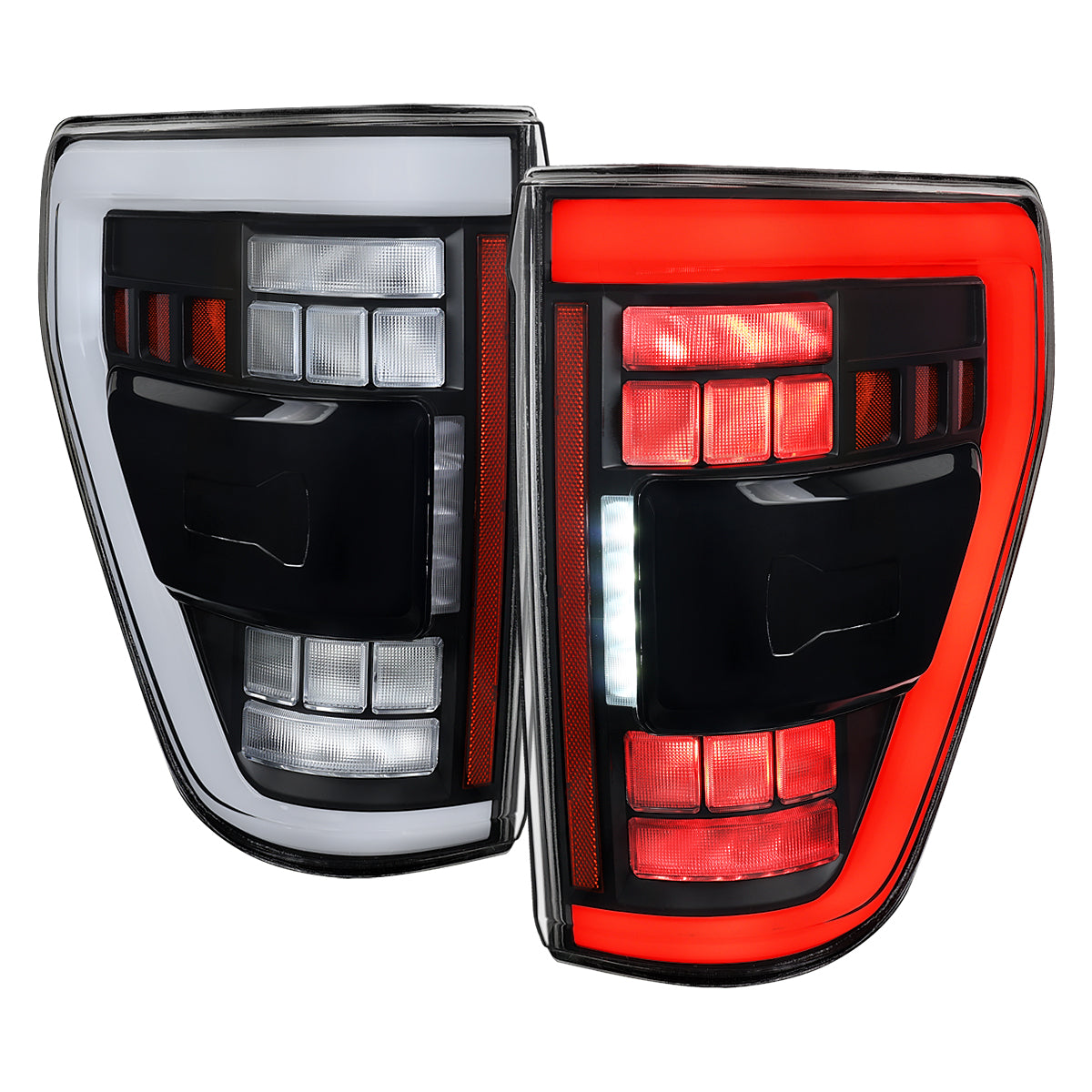 2021??2023 Ford F-150 LED Tail Lights w/ Switchback Sequential Turn Signals (Matte Black Housing / Clear Lens)