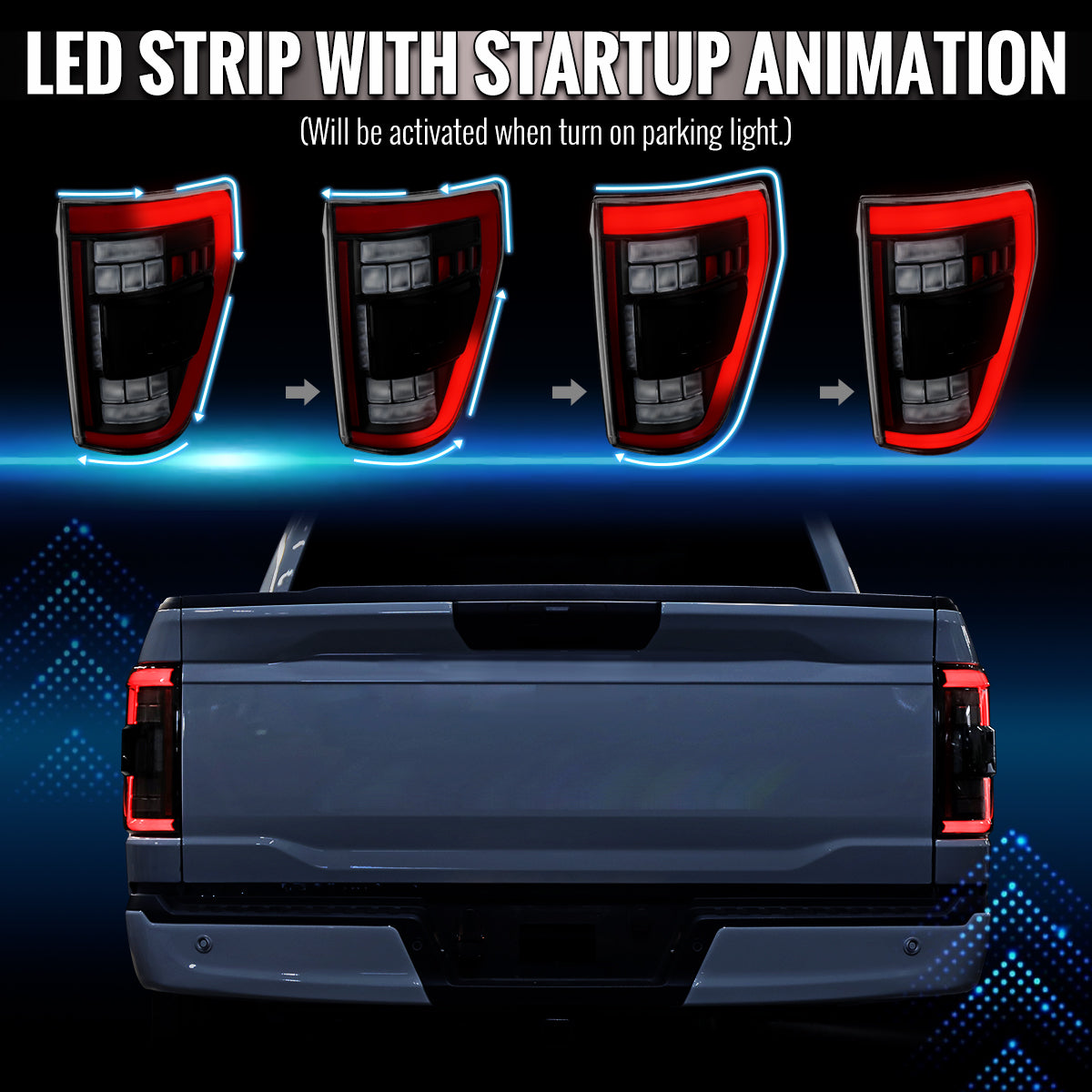 2021??2023 Ford F-150 Red LED Tail Lights w/ Switchback Sequential Turn Signals (Matte Black Housing / Clear Lens)