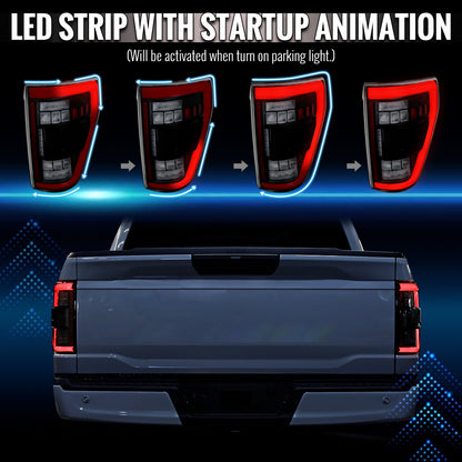 2021??2023 Ford F-150 Red LED Tail Lights w/ Switchback Sequential Turn Signals (Matte Black Housing / Clear Lens)