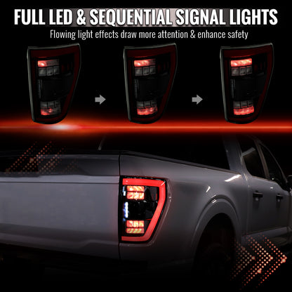 2021??2023 Ford F-150 LED Tail Lights w/ Switchback Sequential Turn Signals (Black Housing / Smoked Lens)