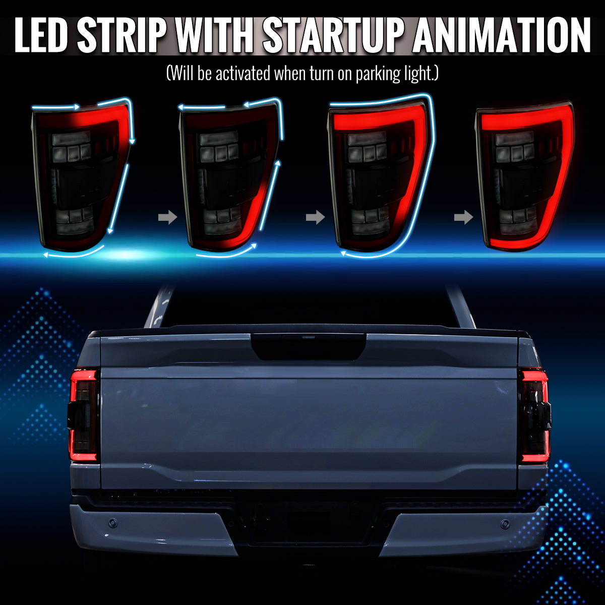 2021??2023 Ford F-150 LED Tail Lights w/ Switchback Sequential Turn Signals (Black Housing / Smoked Lens)
