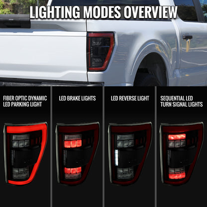 2021??2023 Ford F-150 LED Tail Lights w/ Switchback Sequential Turn Signals (Black Housing / Smoked Lens)