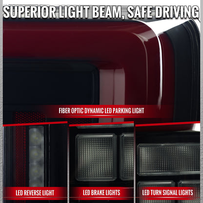 2021??2023 Ford F-150 LED Tail Lights w/ Switchback Sequential Turn Signals (Black Housing / Smoked Lens)