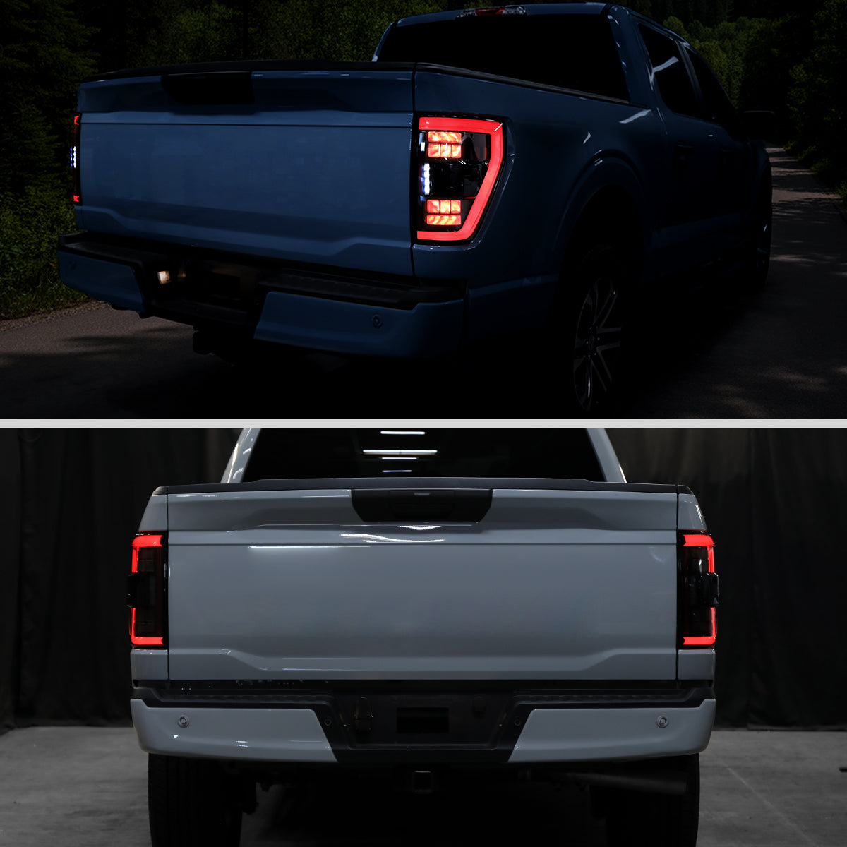 2021??2023 Ford F-150 LED Tail Lights w/ Switchback Sequential Turn Signals (Black Housing / Smoked Lens)