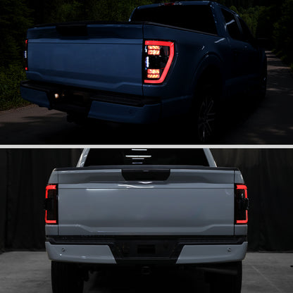 2021??2023 Ford F-150 LED Tail Lights w/ Switchback Sequential Turn Signals (Black Housing / Smoked Lens)