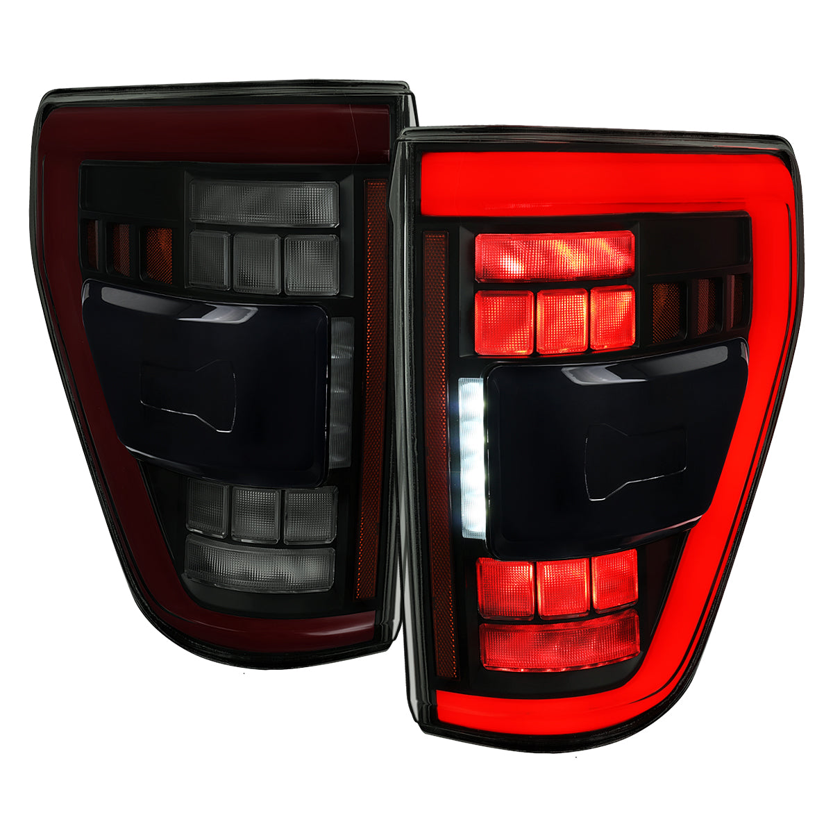 2021??2023 Ford F-150 LED Tail Lights w/ Switchback Sequential Turn Signals (Black Housing / Smoked Lens)