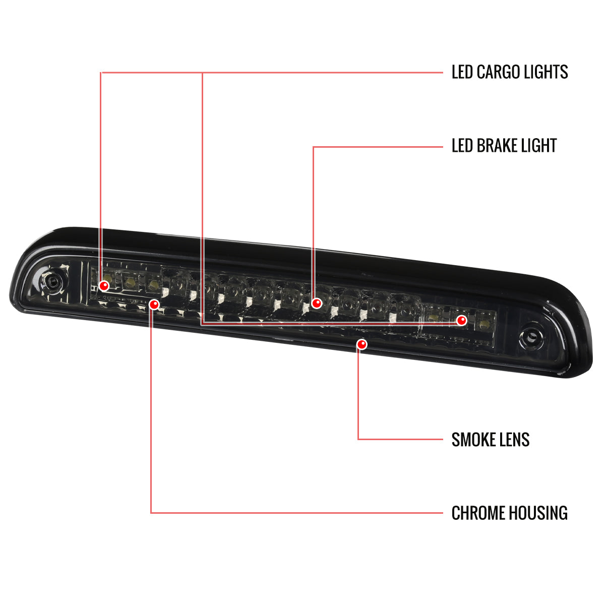 1992-1996 Ford F-150/F-250/F-350/Bronco LED 3rd Brake Light (Chrome Housing/Smoked Lens)