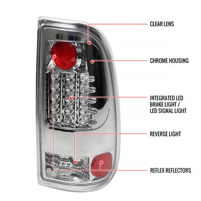 2008-2016 Ford F-250/F-350/F-450/F-550 Super Duty LED Tail Lights (Chrome Housing/Clear Lens)