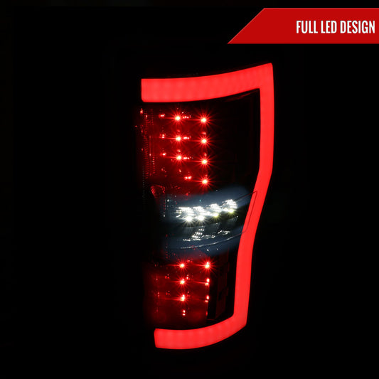2017-2019 Ford F-250/F-350/F-450/F-550 LED Bar Tail Lights (Glossy Black Housing/Dark Smoked Lens)