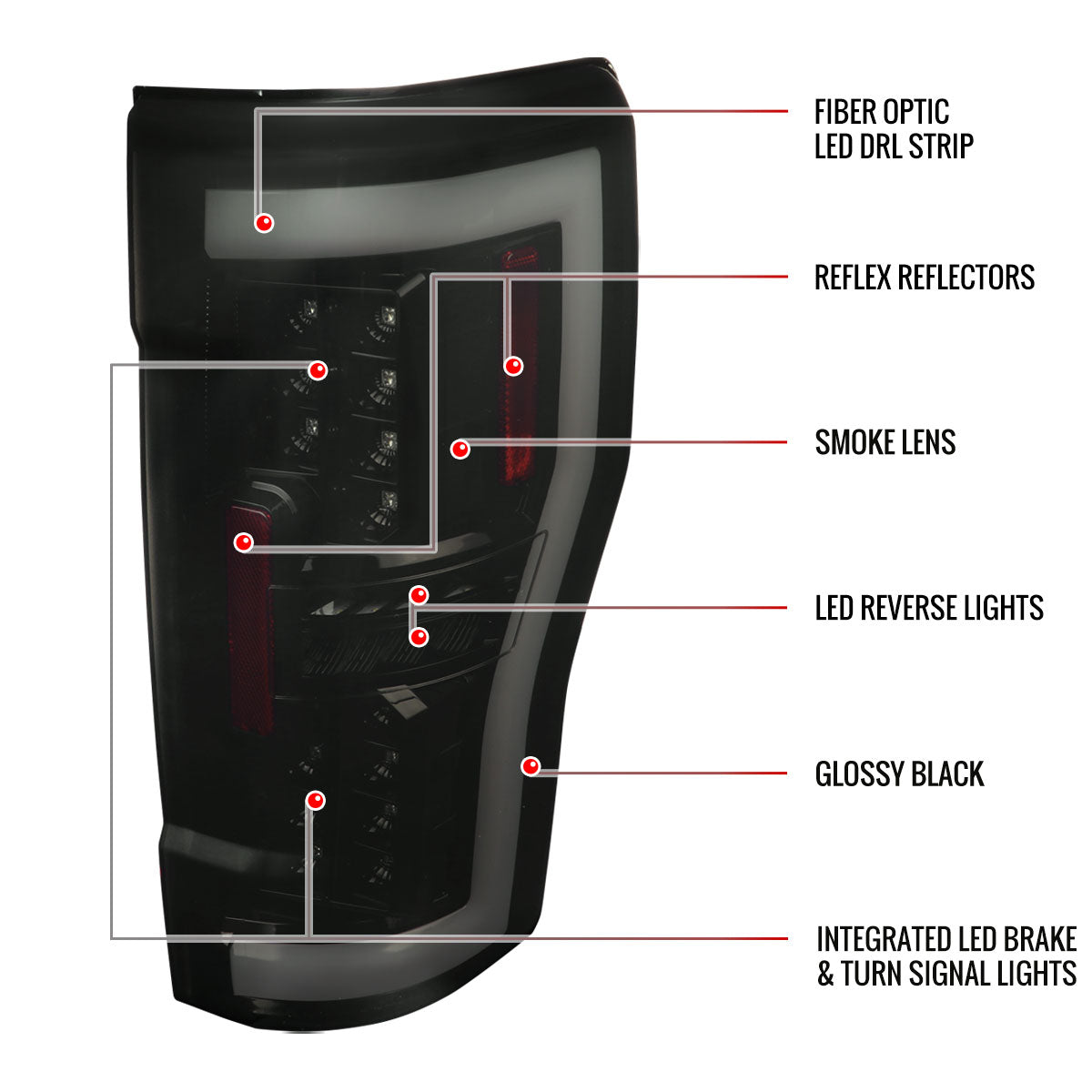 2017-2019 Ford F-250/F-350/F-450/F-550 LED Bar Tail Lights (Glossy Black Housing/Dark Smoked Lens)