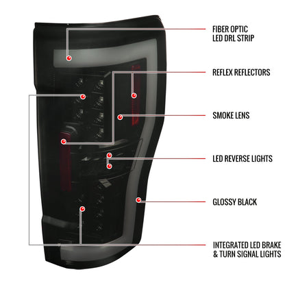 2017-2019 Ford F-250/F-350/F-450/F-550 LED Bar Tail Lights (Glossy Black Housing/Dark Smoked Lens)