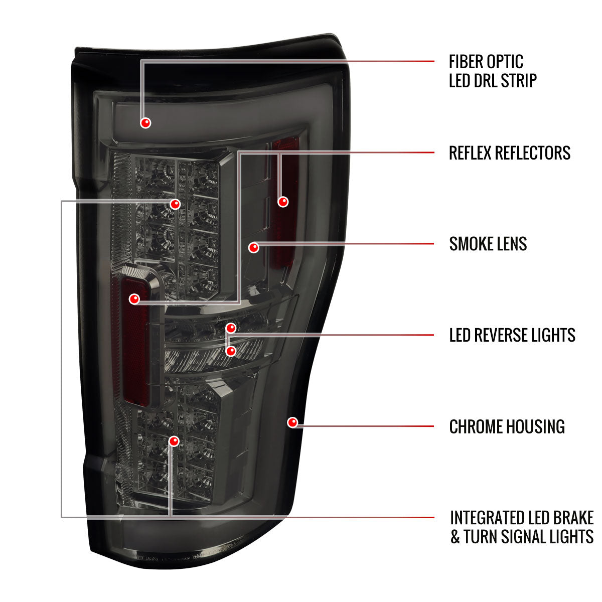 2017-2019 Ford F-250/F-350/F-450/F-550 Super Duty LED Bar Tail Lights (Chrome Housing/Smoked Lens)