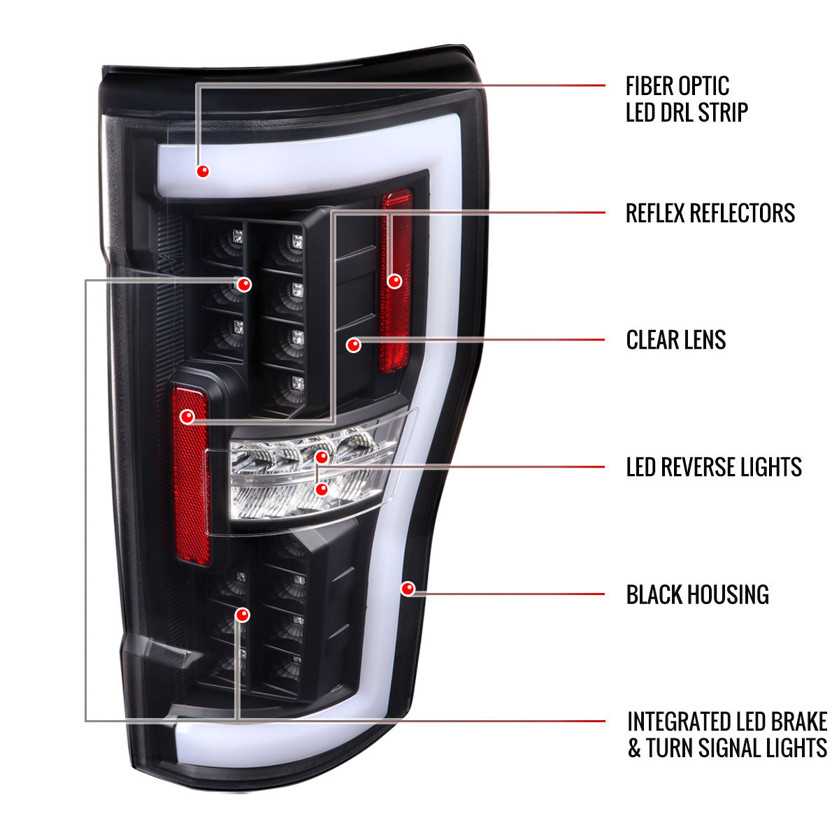 2017-2019 Ford F-250/F-350/F-450/F-550 White LED Bar Tail Lights (Matte Black Housing/Clear Lens)