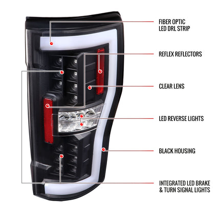 2017-2019 Ford F-250/F-350/F-450/F-550 White LED Bar Tail Lights (Matte Black Housing/Clear Lens)