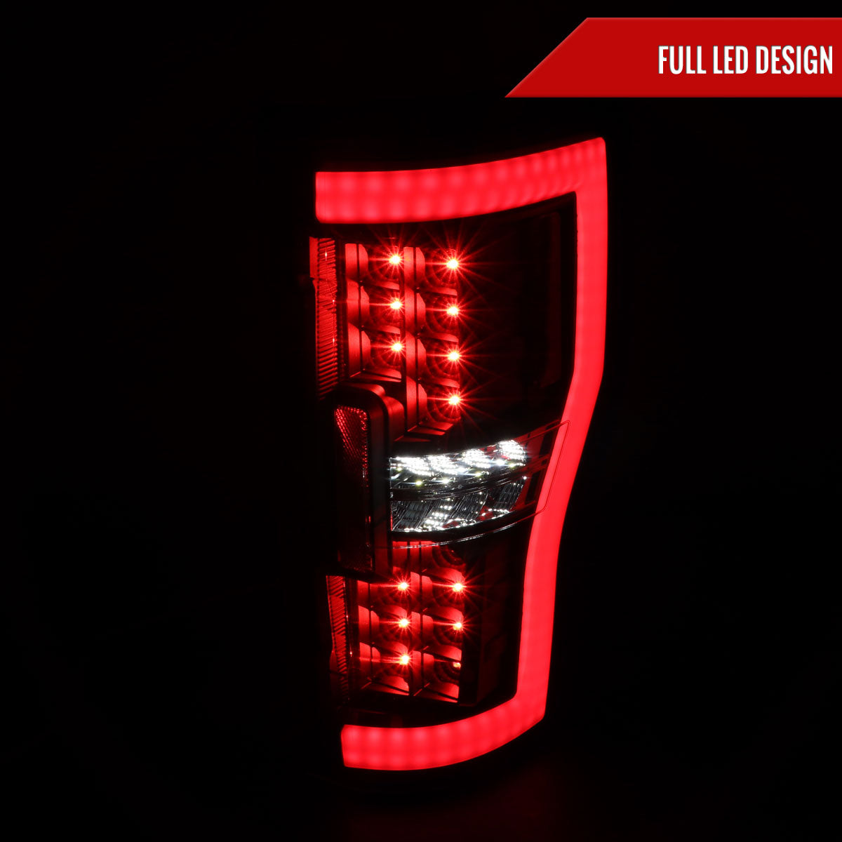 2017-2019 Ford F-250/F-350/F-450/F-550 Red LED Bar Tail Lights (Matte Black Housing/Clear Lens)