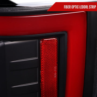 2017-2019 Ford F-250/F-350/F-450/F-550 Red LED Bar Tail Lights (Matte Black Housing/Clear Lens)