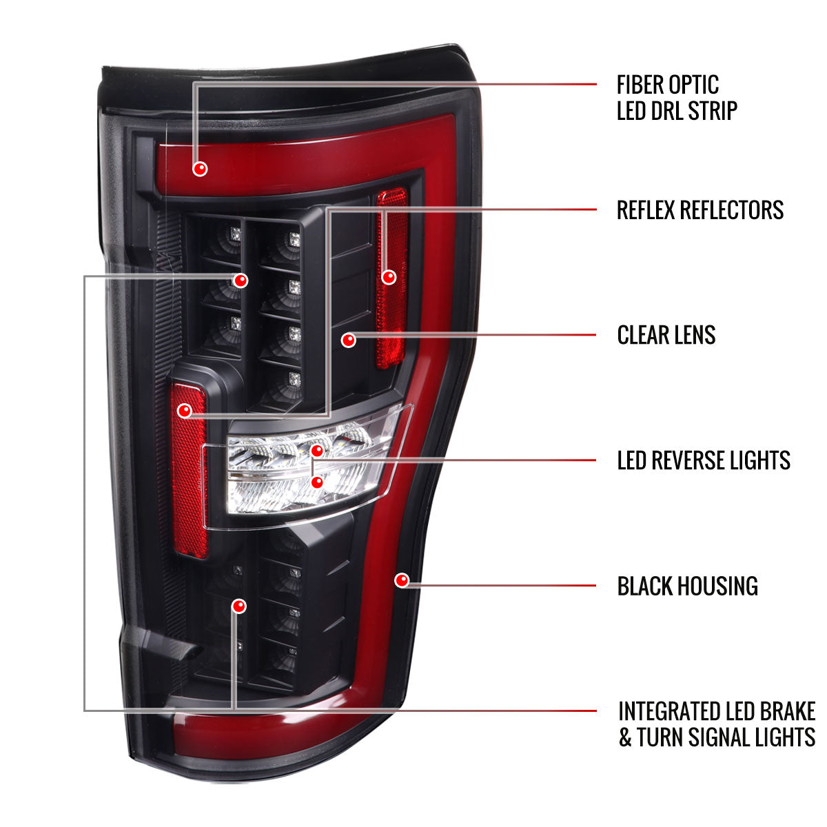 2017-2019 Ford F-250/F-350/F-450/F-550 Red LED Bar Tail Lights (Matte Black Housing/Clear Lens)