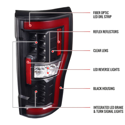 2017-2019 Ford F-250/F-350/F-450/F-550 Red LED Bar Tail Lights (Matte Black Housing/Clear Lens)