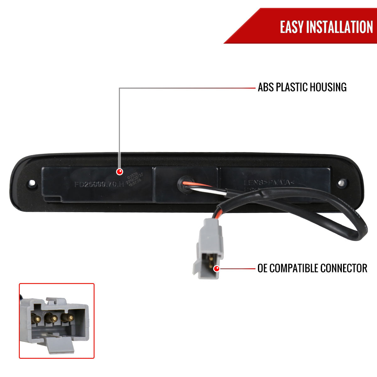 1993-2016 Ford F-250/F-350/F-450/F-550/Ranger Mazda B Series Pickup LED 3rd Brake Tail Light (Chrome Housing/Clear Lens)